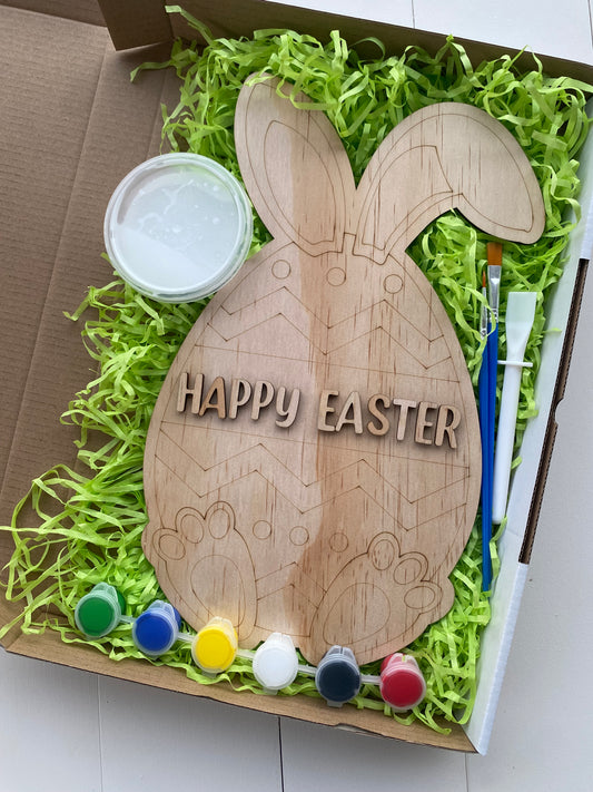 'Happy Easter' Wooden Paint Kit - Bunny Egg Outline